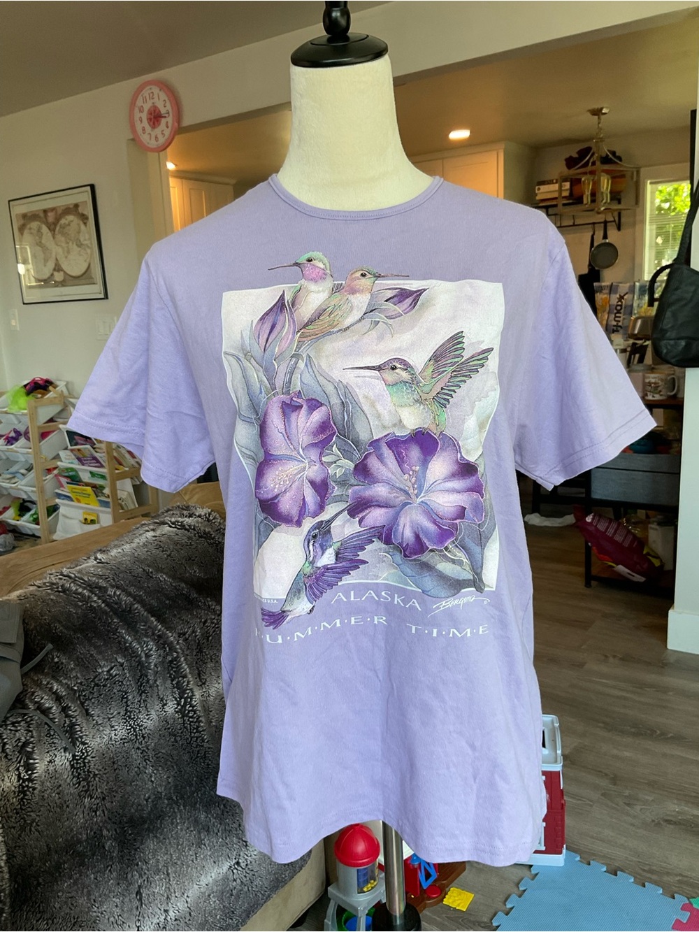 🌼Vintage Style Lavender Hummingbird “Hummer Time” Tee Large Naturecore